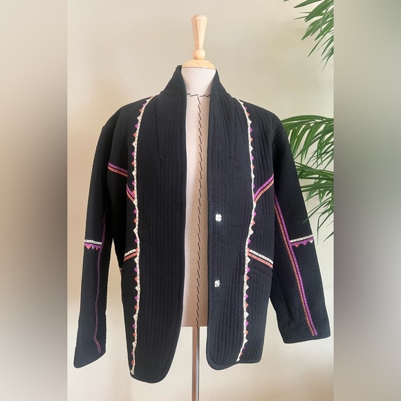 ba&sh Elegant Black Jacket Quilted With Crochet Detail French Size 1 - Picture 9 of 12